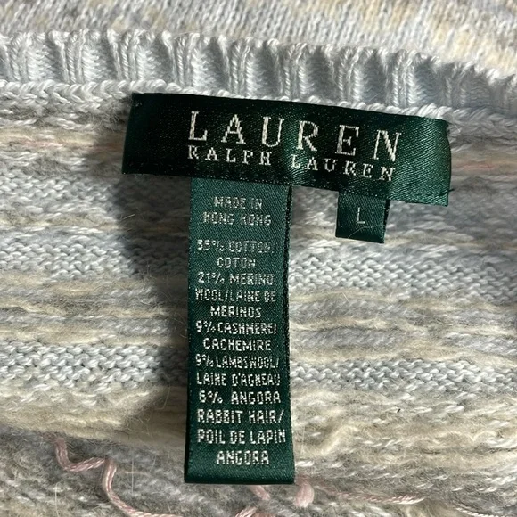 Ralph Lauren blue Fair Isle cotton wool cashmere rabbit Sweater Size Large - Picture 10 of 10